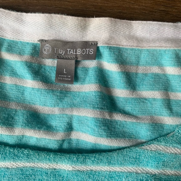 T by Talbots Aqua Striped Long Sleeve size L - Picture 6 of 7